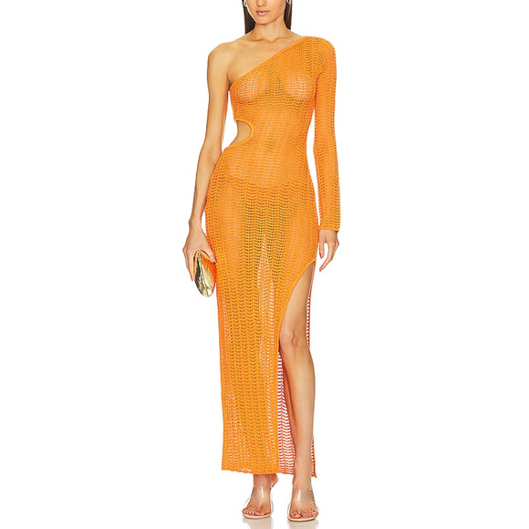 Michael Costello Dresses & Skirts - Michael Costello x Revolve 'Seana' Orange Viscose Asym Maxi Knit Dress Size XXS